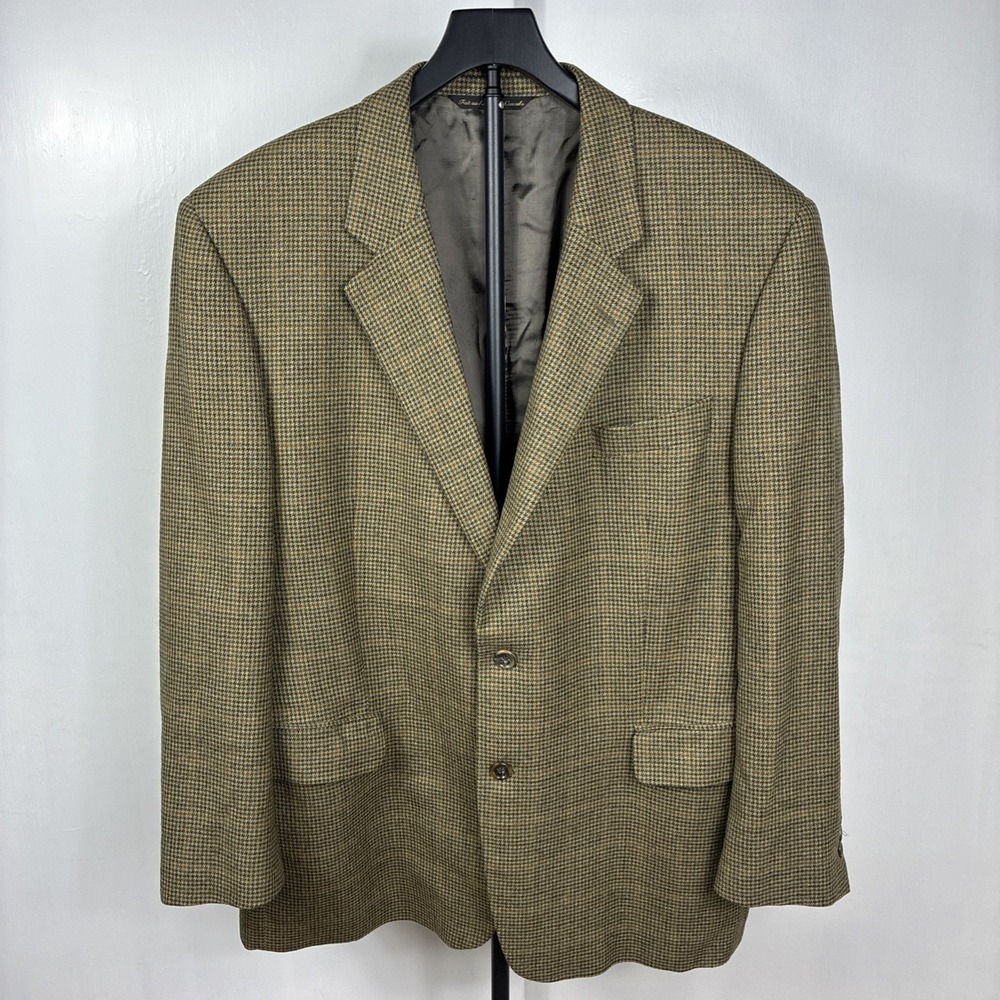 Men's Wool 45R Enzo of Andover Brown Hounds Tooth Blazer Jacket Sport Coat